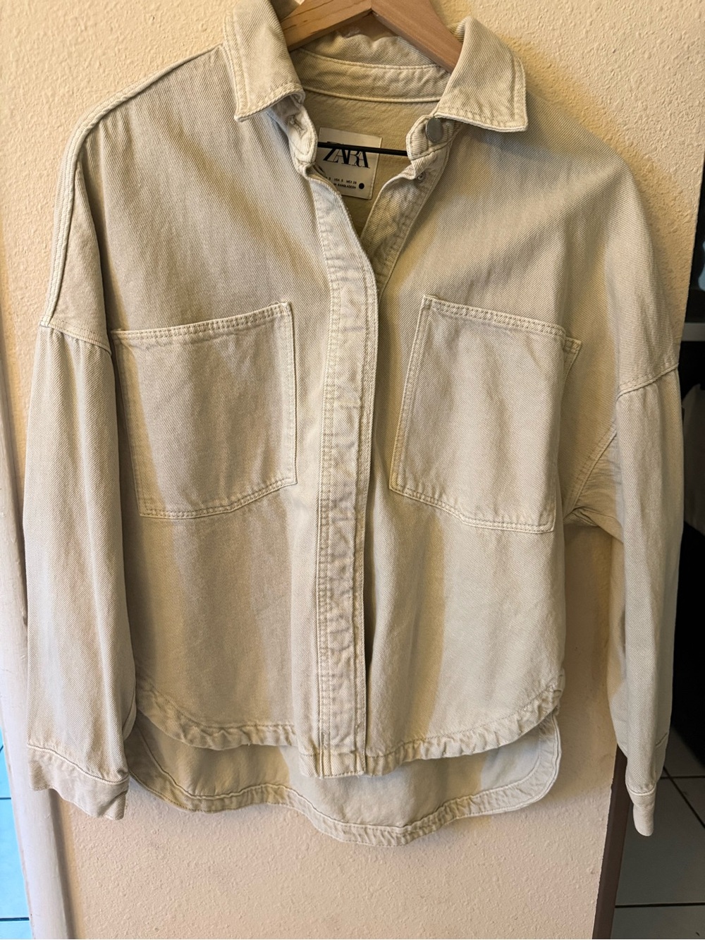 Zara Light Cream Oversized Button-Up Jacket